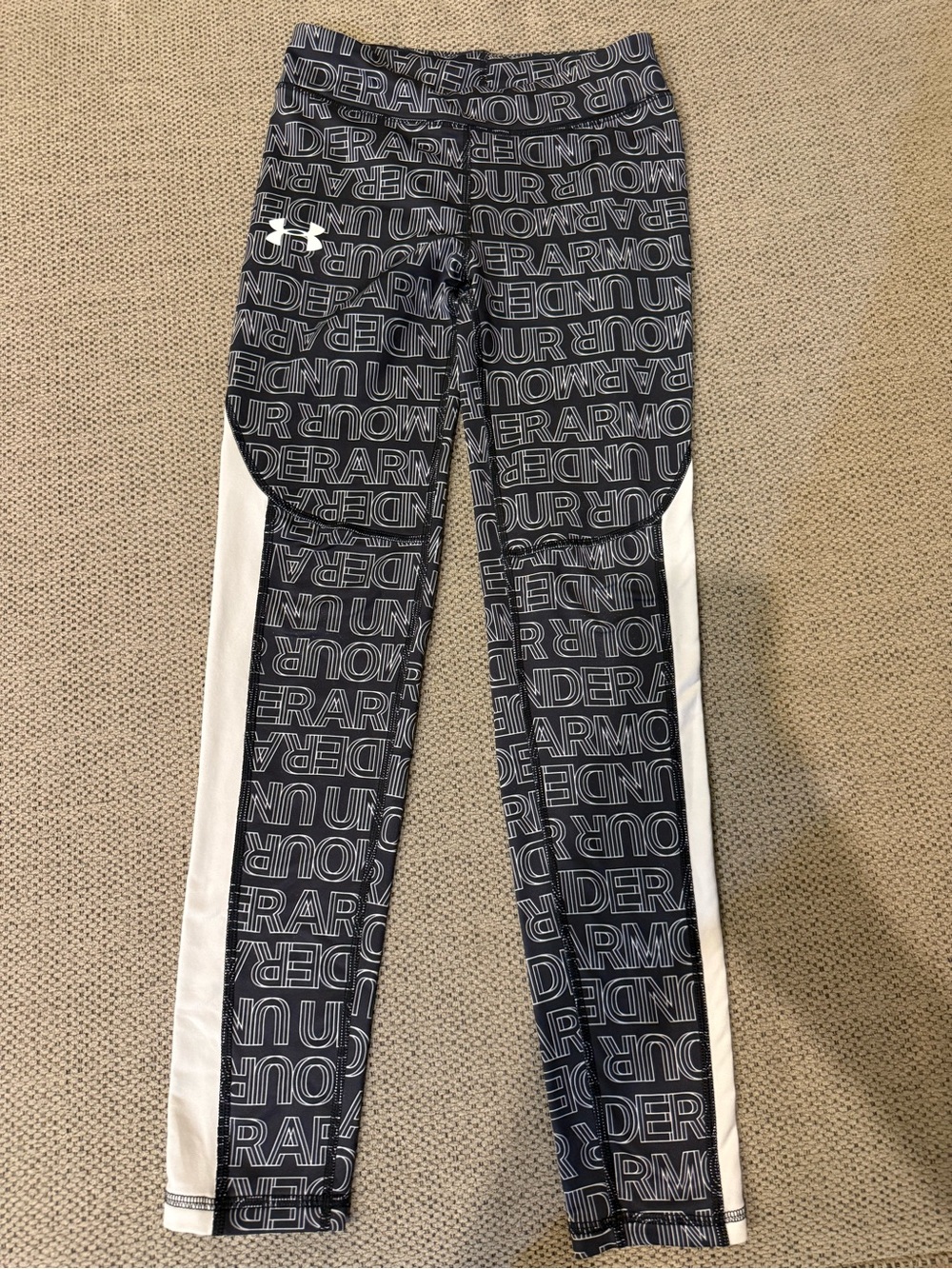 Under Armour Black Logo-Print Girls' Performance Leggings with White Side Panels